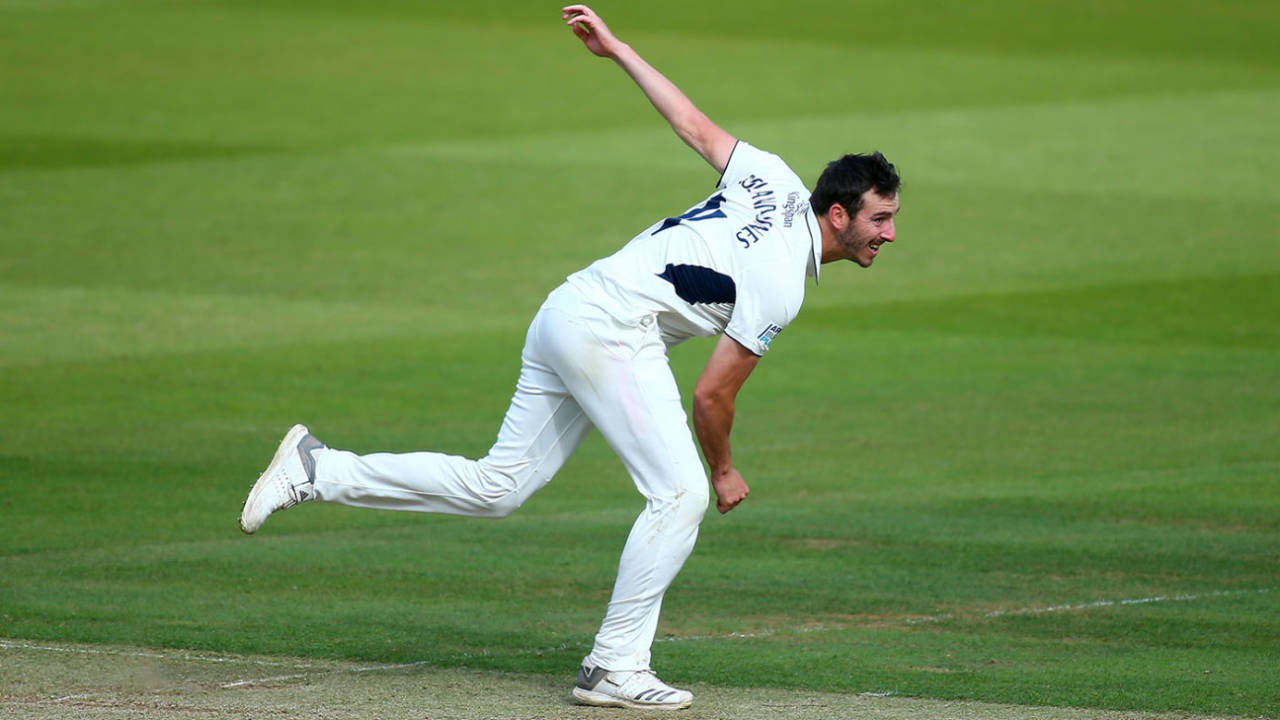 Toby Roland-Jones on his follow-through, Middlesex v Sussex, County Championship Division Two, Lords, June 02, 2019