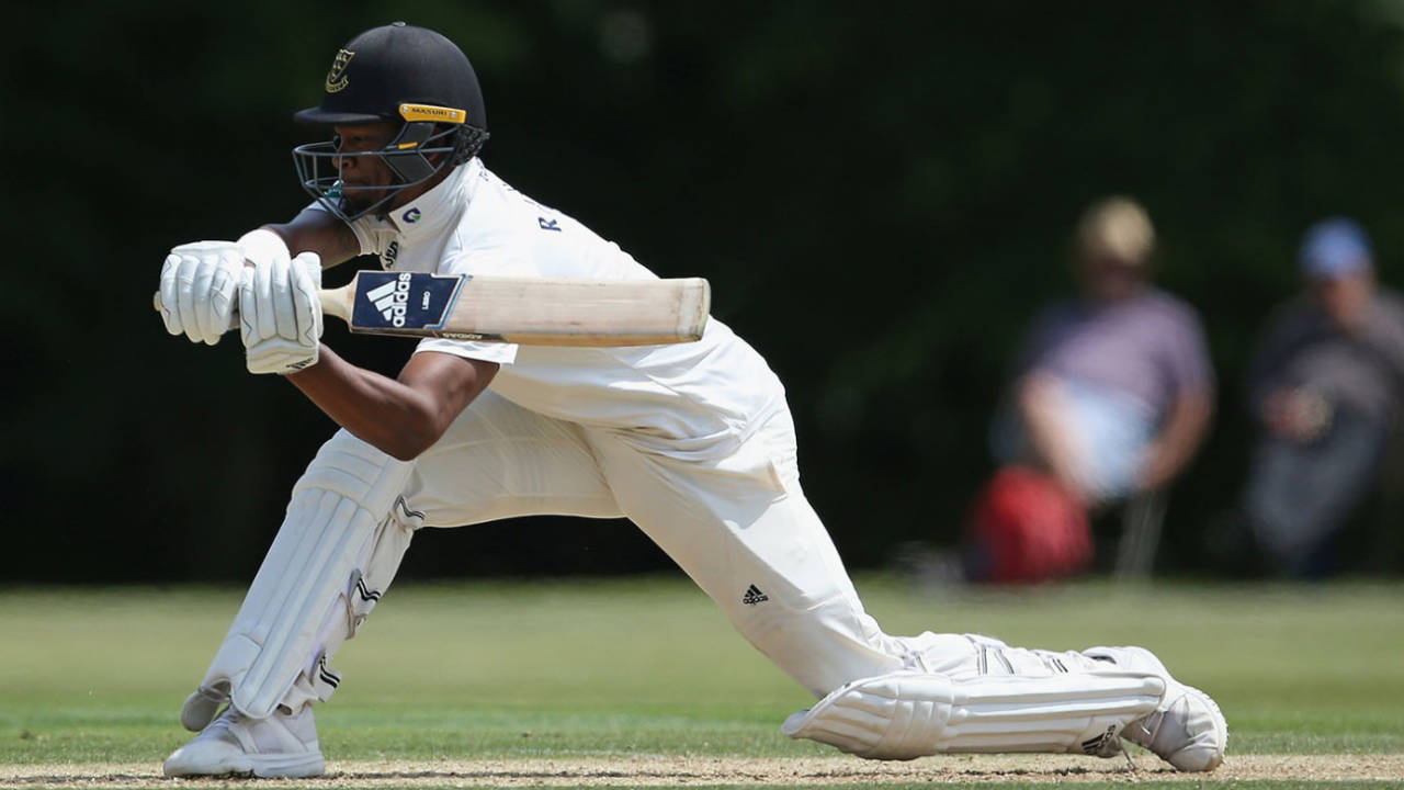Delray Rawlins gets low to sweep, Sussex v Australia A, Tour Match, 2nd day, Arundel, July 8, 2019