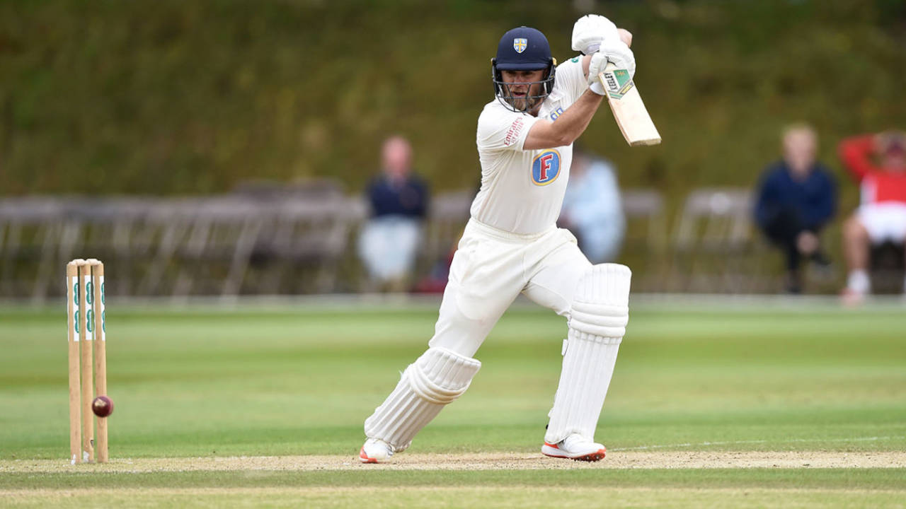 Nathan Rimmington plays a cover drive, Lancashier v Durham, County Championship Division Two, Sedbergh, July 02, 2019 