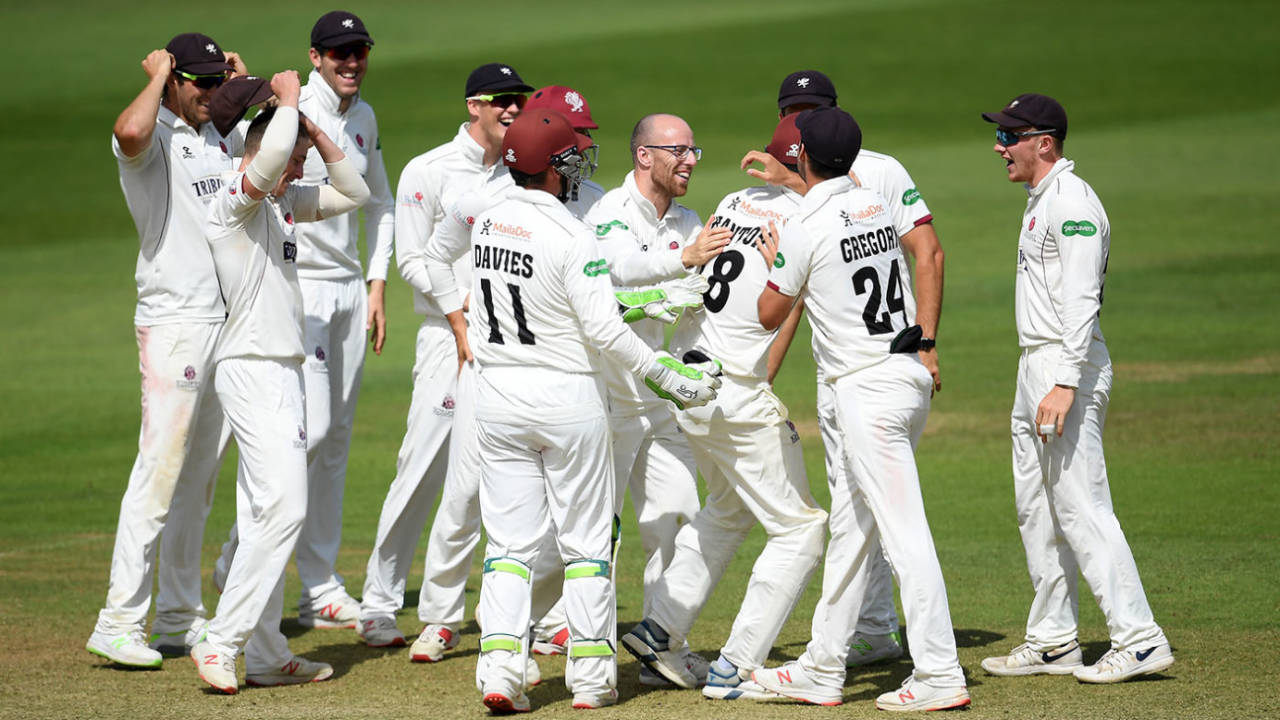 Jack Leach celebrates a wicket, Somerset v Nottinghamshire, County Championship, 2nd day, July 9, 2019