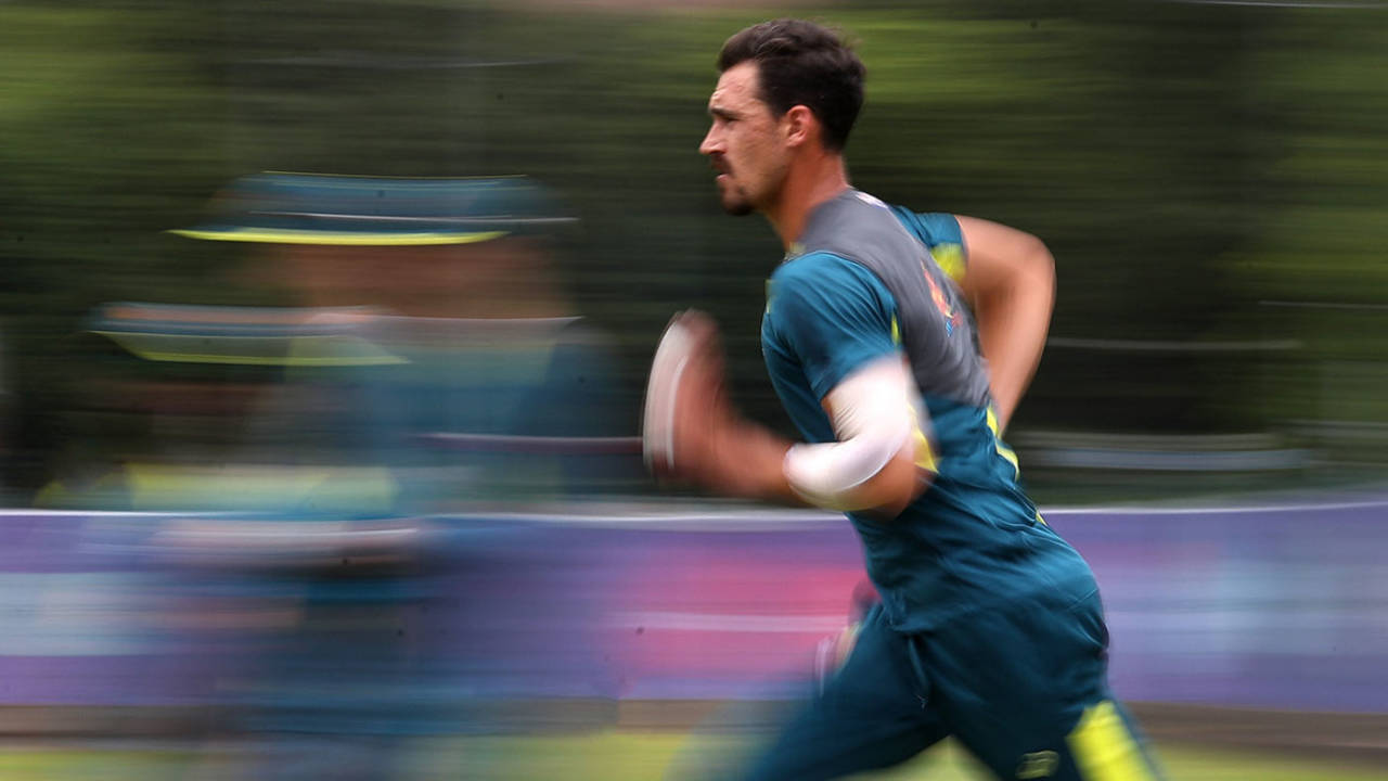 Mitchell Starc bowls in the nets, July 9, 2019