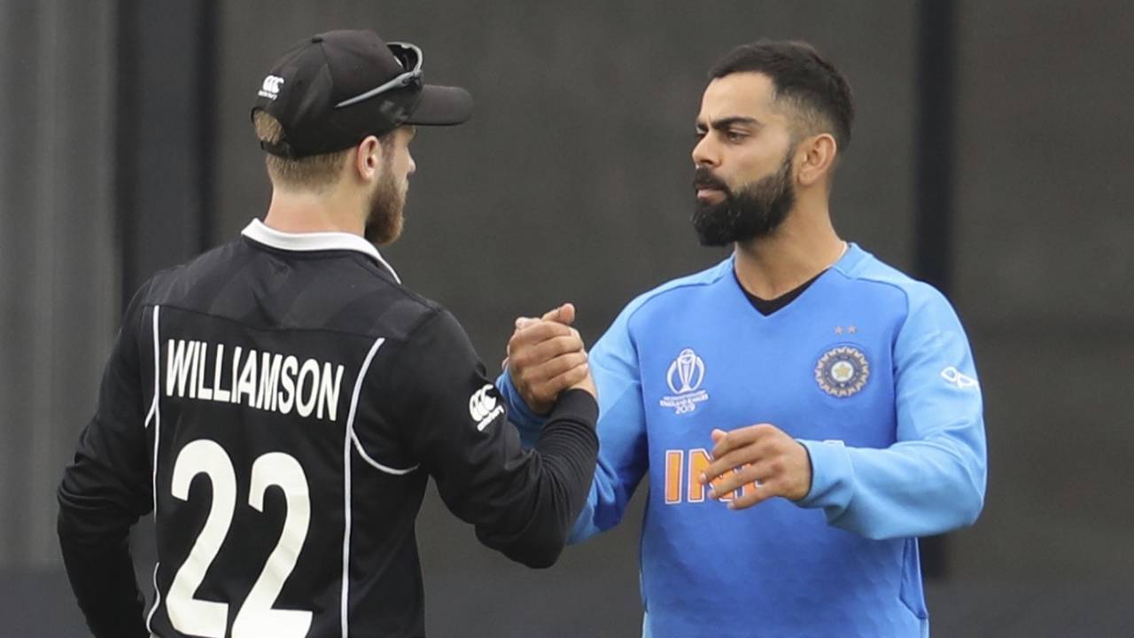Virat Kohli congratulates Kane Williamson after the game, India v New Zealand, World Cup 2019, Old Trafford, July 10, 2019