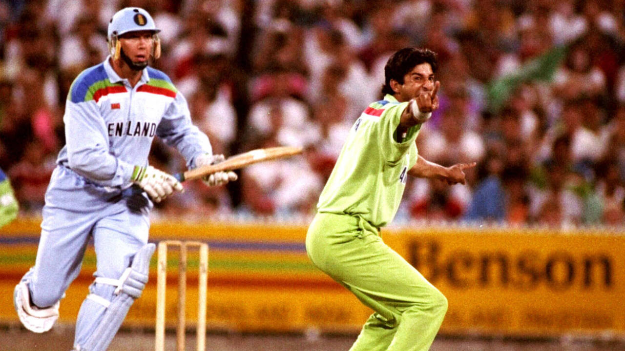 Wasim Akram's two wickets in two balls broke the back of England's batting in 1992