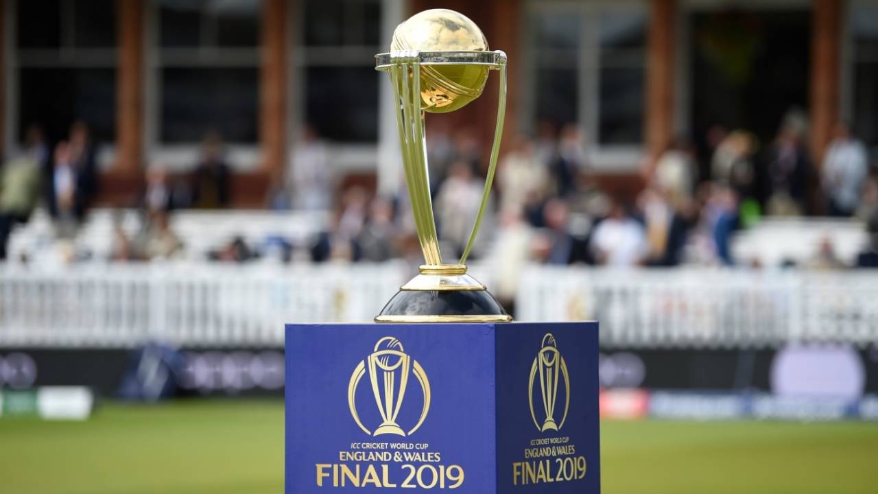 The World Cup trophy is displayed ahead of the final, England v New Zealand, World Cup 2019, final, Lord's, July 14, 2019