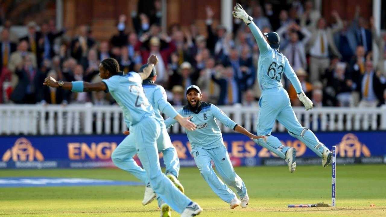 After two ties, a win: Jofra Archer, Adil Rashid, Jos Buttler and Co celebrate being world champions&nbsp;&nbsp;&bull;&nbsp;&nbsp;Getty Images
