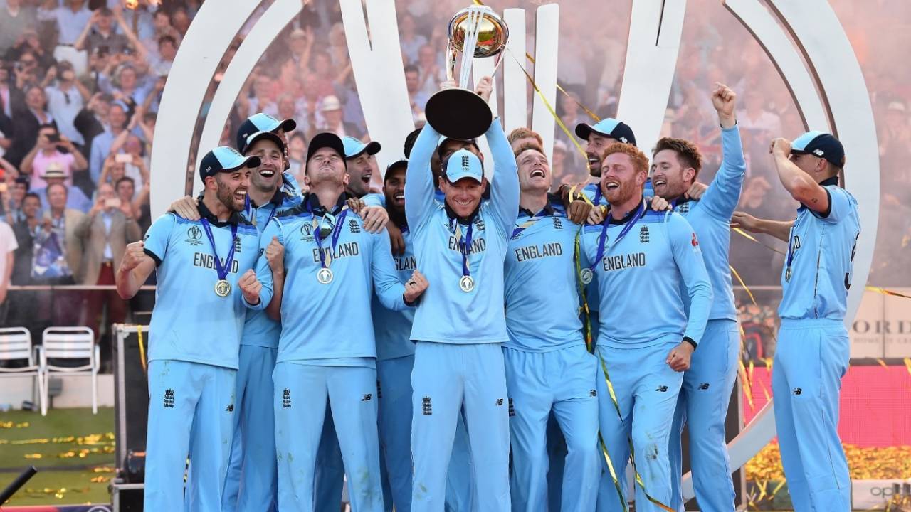 England lift the 2019 World Cup trophy, England v New Zealand, World Cup 2019, Lord's, July 14, 2019