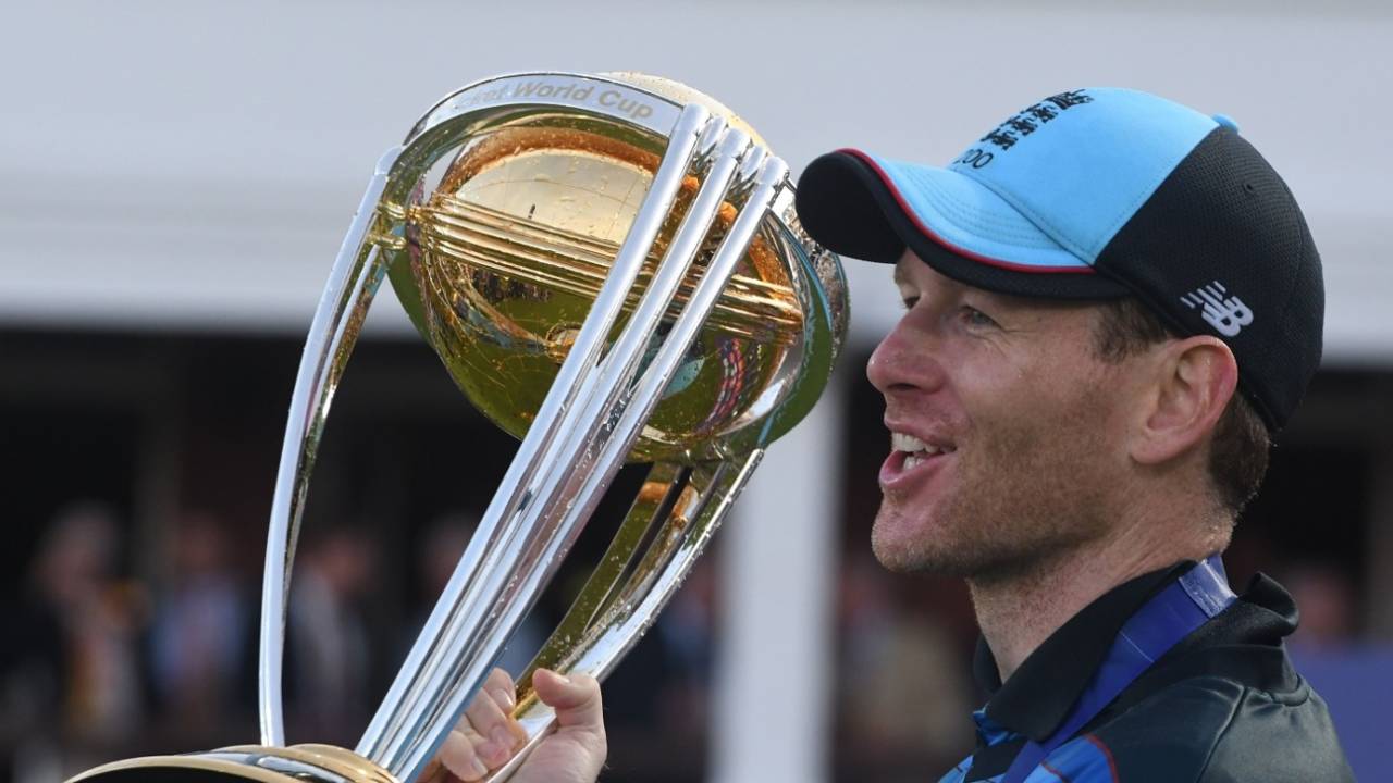 Eoin Morgan poses with the World Cup trophy after the 2019 final&nbsp;&nbsp;&bull;&nbsp;&nbsp;Getty Images