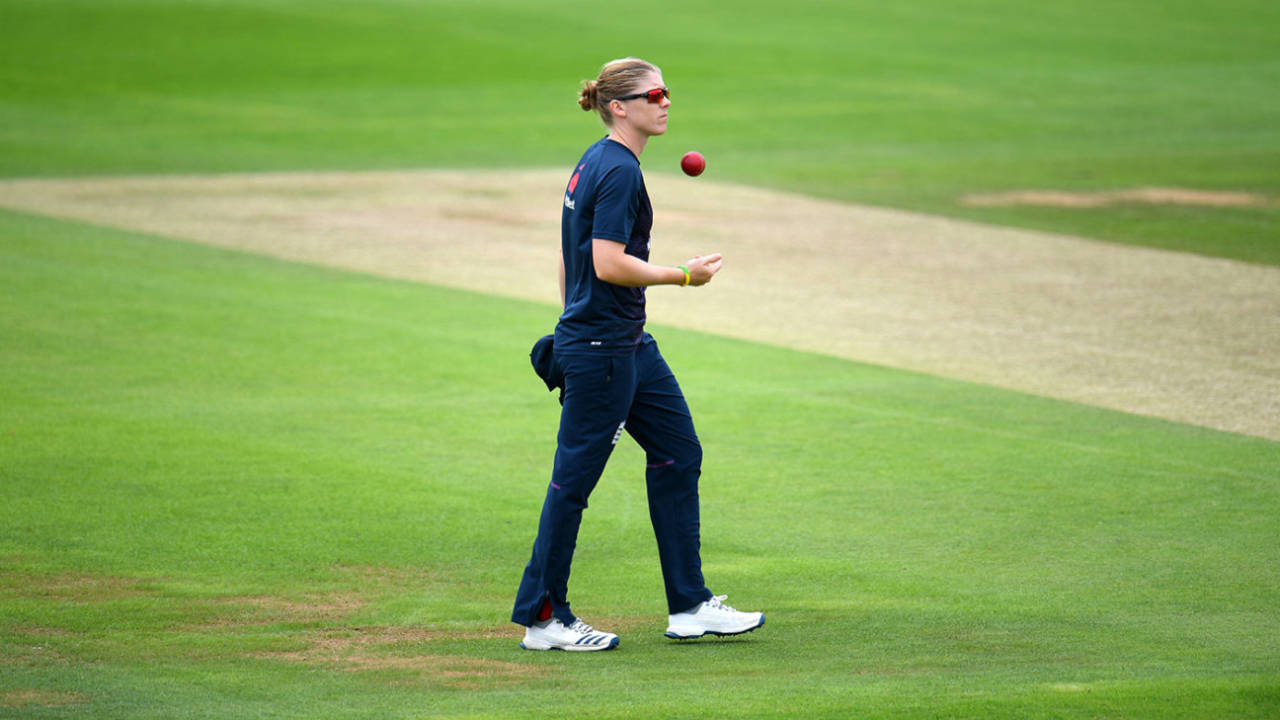 Heather Knight surveys the pitch at Taunton, England v Australia, Women's Ashes Test, Taunton, July 17, 2019