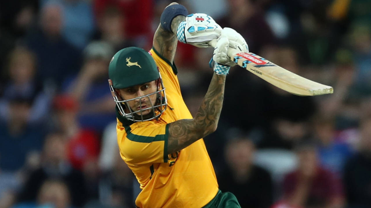 Alex Hales punches through the off side, Nottinghamshire v Worcestershire, Vitality Blast, North Group, Trent Bridge, July 18, 2019