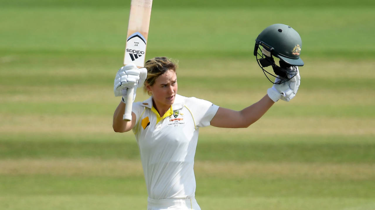 Ellyse Perry celebrates her century during the 2019 Ashes Test&nbsp;&nbsp;&bull;&nbsp;&nbsp;Getty Images