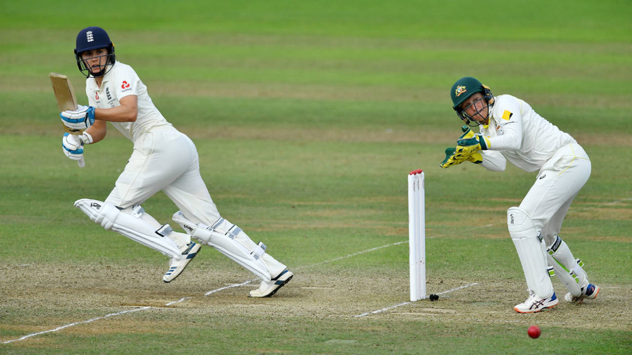 Natalie Sciver turns one down the leg side, England v Australia, only Test, Women's Ashes, Day 3, July 20, 2019