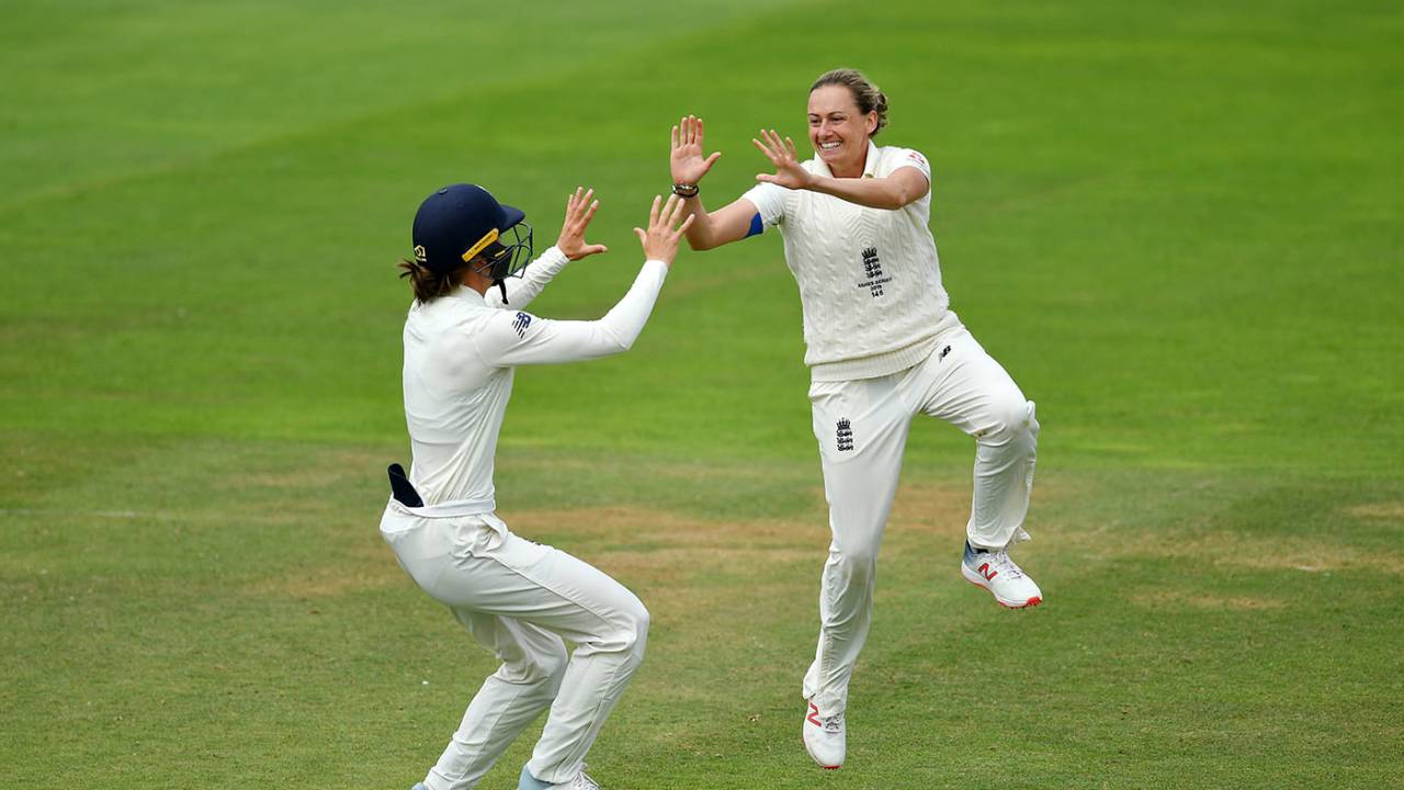 Laura Marsh celebrates a wicket, England v Australia, only Test, Women's Ashes, Day 4, July 21, 2019
