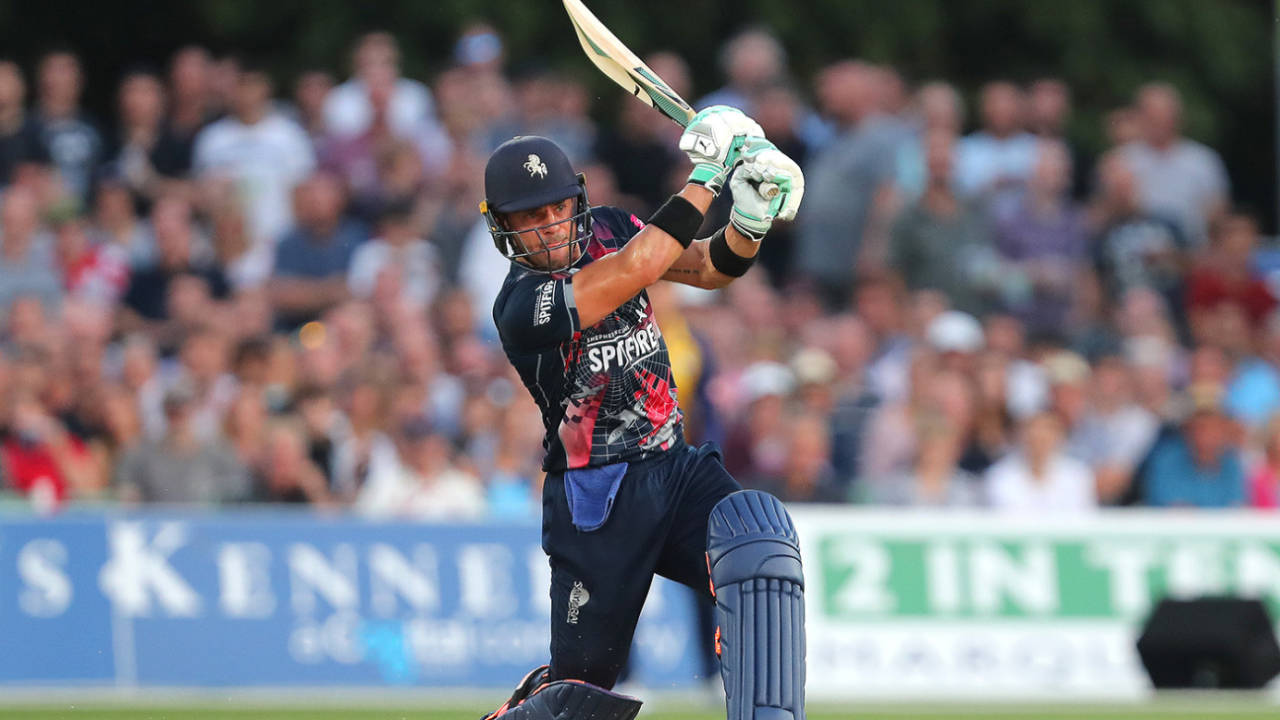Heino Kuhn launches into a drive, Kent v Essex, Vitality Blast, South Group, Canterbury, July 26, 2019