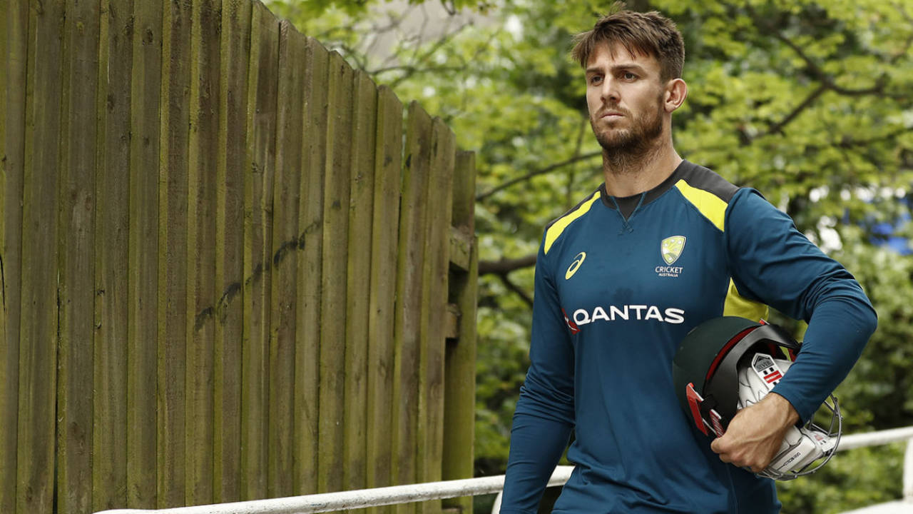 Mitchell Marsh in deep concentration on the way to the nets, Edgbaston, July 30, 2019