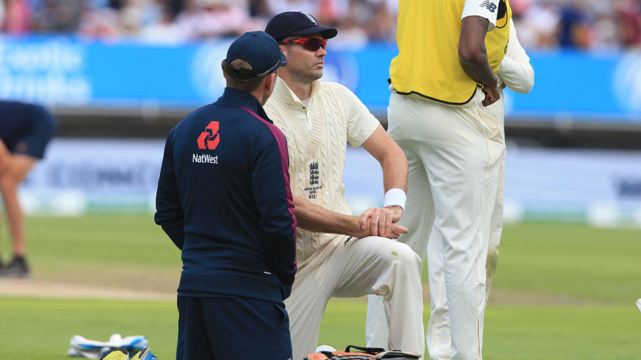 James Anderson suffered calf pain during the opening session&nbsp;&nbsp;&bull;&nbsp;&nbsp;Getty Images