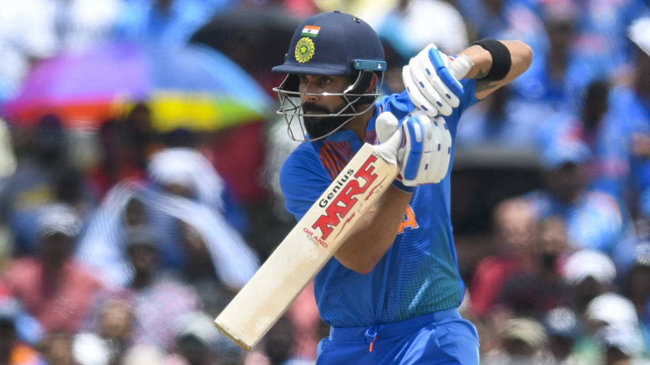 Virat Kohli punches one on the up, West Indies v India, 1st T20I, Lauderhill, August 3, 2019
