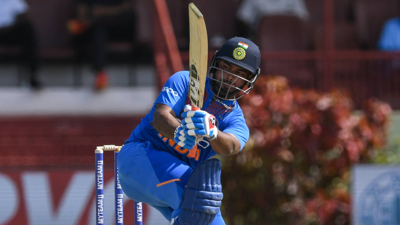 Rishabh Pant whips one into the leg side, West Indies v India, 3rd T20I, Providence, August 6, 2019
