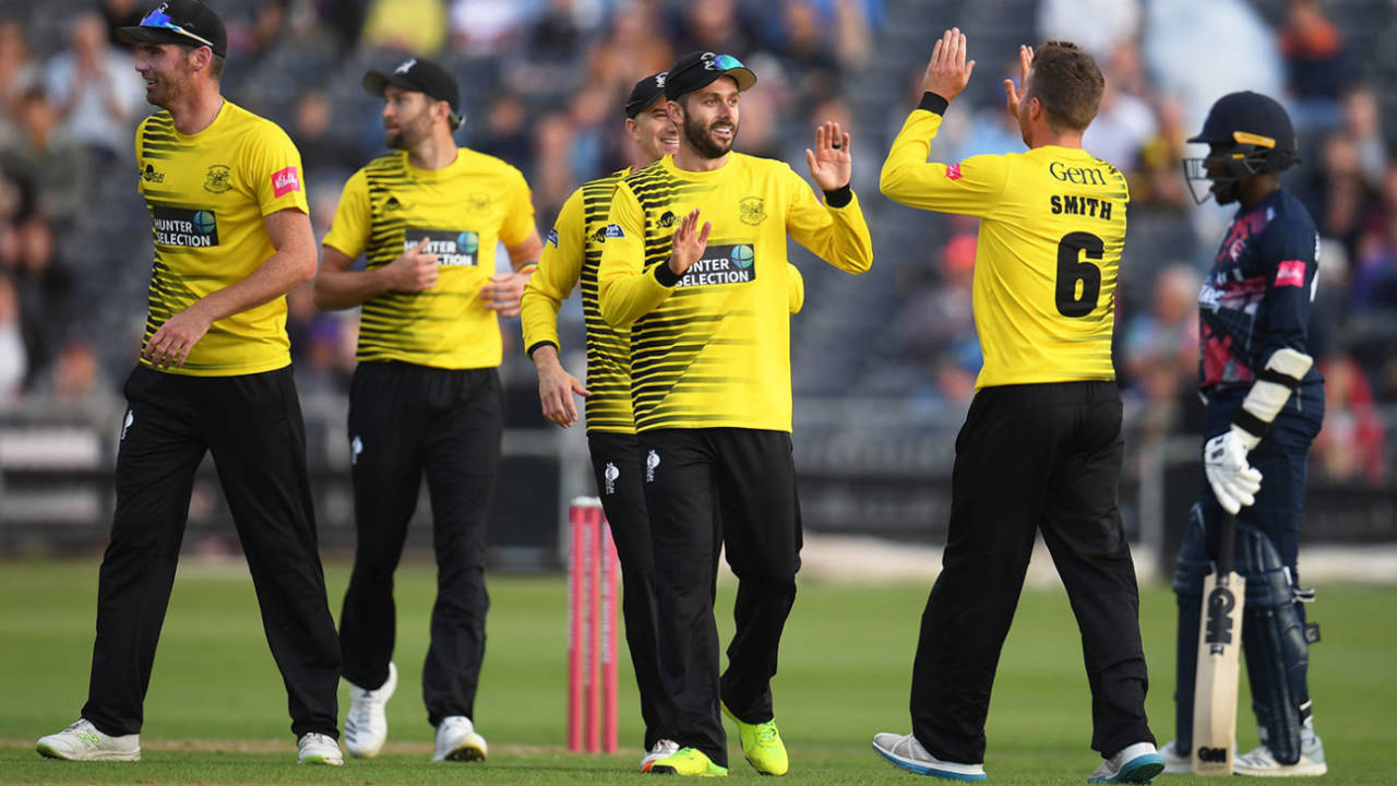Jack Taylor celebrates after his direct hit put an end to Alex Blake's innings, Gloucestershire v Kent, Bristol, Vitality Blast, August 7, 2019