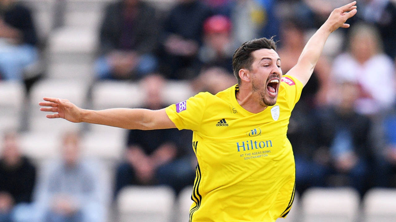 Chris Wood celebrates a wicket, Hampshire v Somerset, Vitality Blast, South Group, August 9, 2019