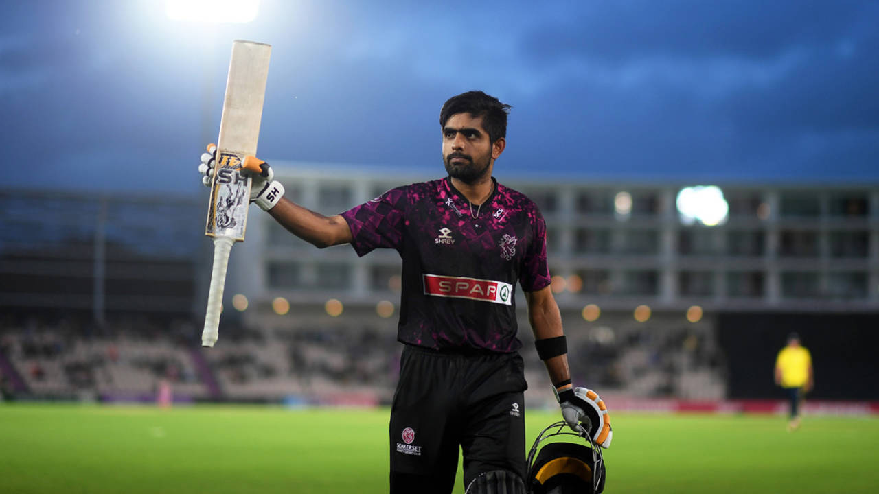 Babar Azam walks off after reaching his hundred from the final ball, Hampshire v Somerset, Vitality Blast, South Group, August 9, 2019