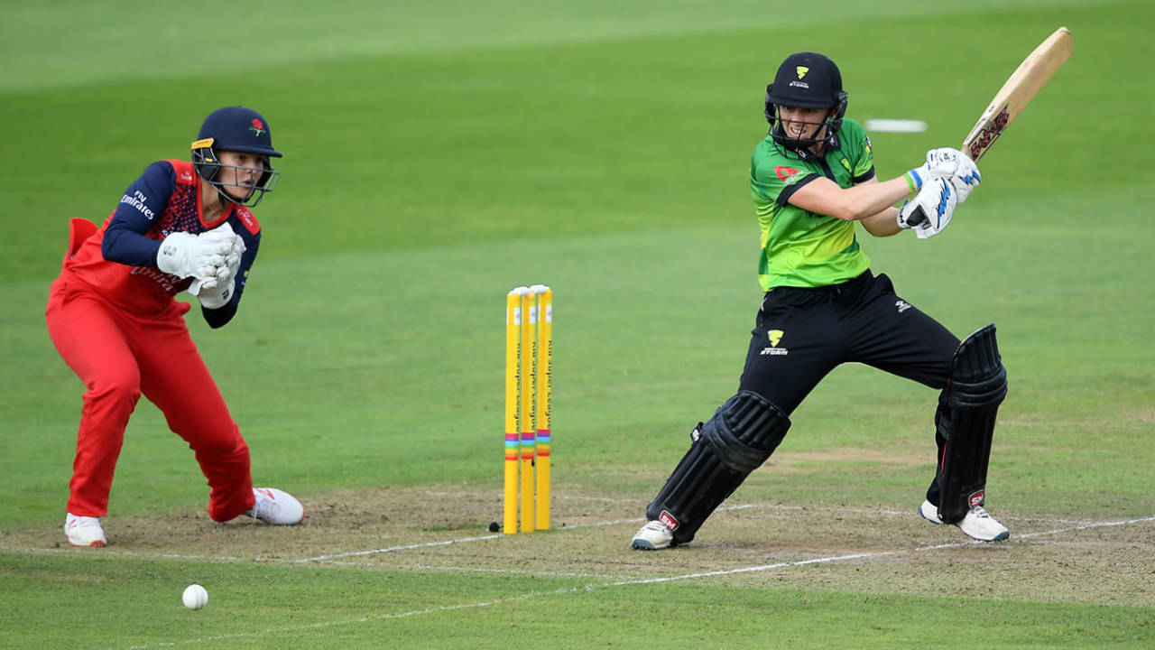 Heather Knight flays one away through cover point, Western Storm v Lancashire Thunder, Taunton, August 10, 2019