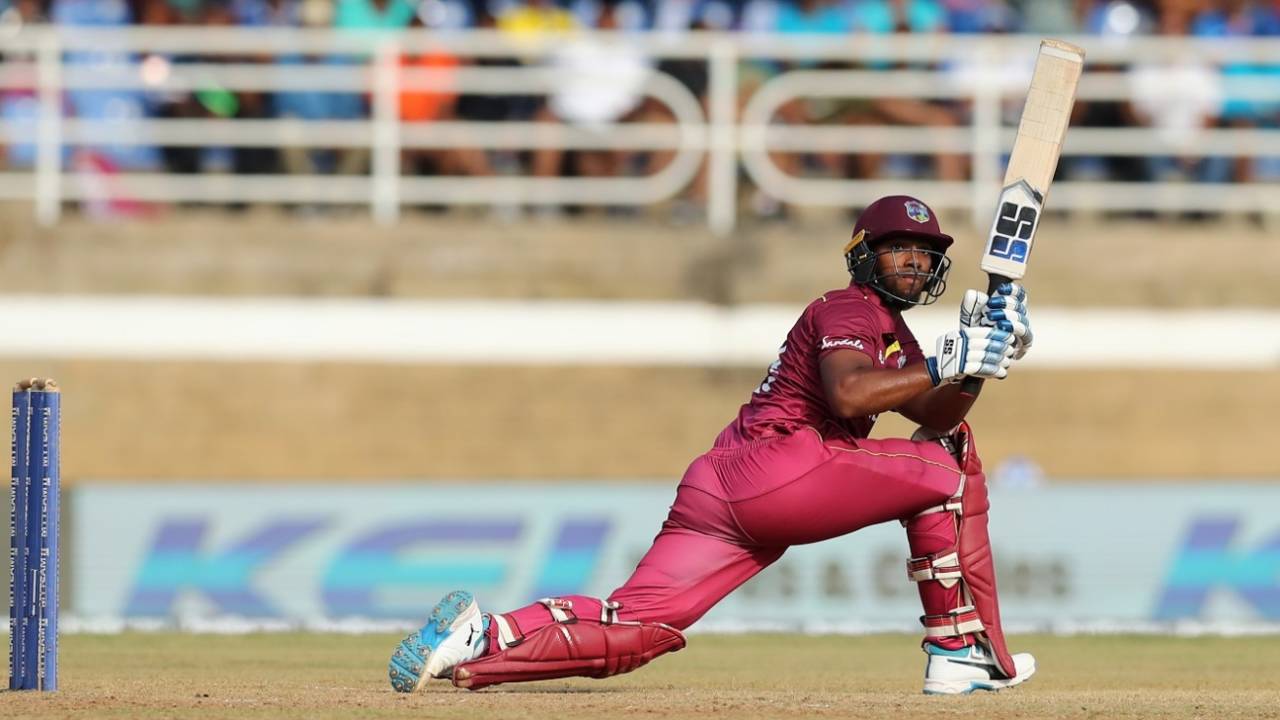 Nicholas Pooran sweeps for four, West Indies v India, 2nd ODI, Port of Spain, August 11, 2019