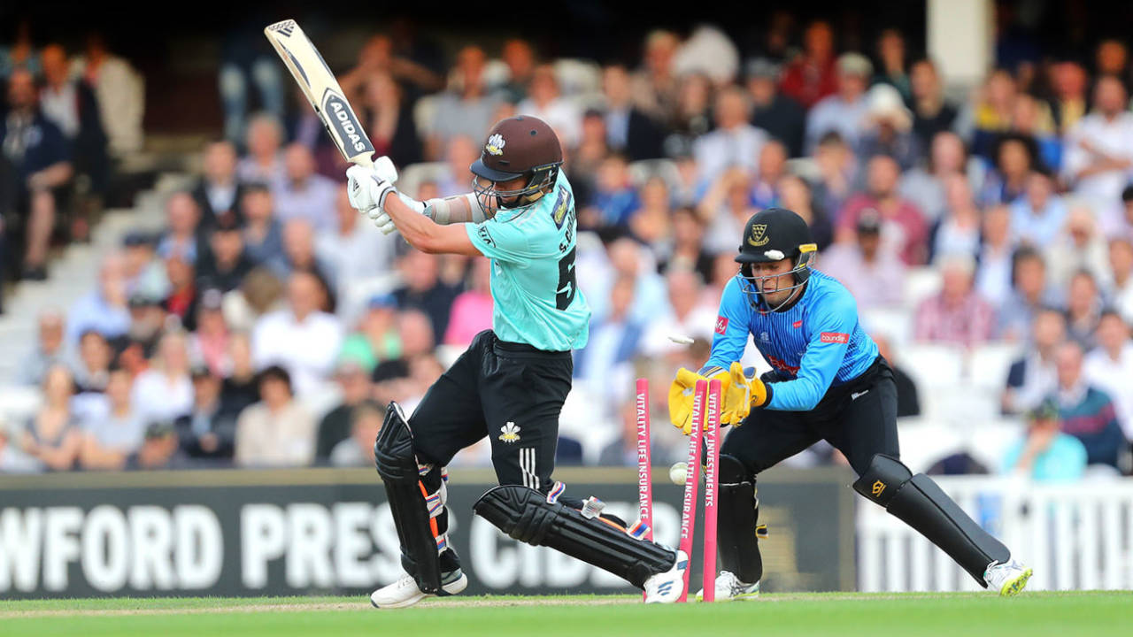 Sam Curran hit a quickfire 47 but was bowled by Will Beer, Surrey v Sussex, The Oval, Vitality Blast, August 15, 2019