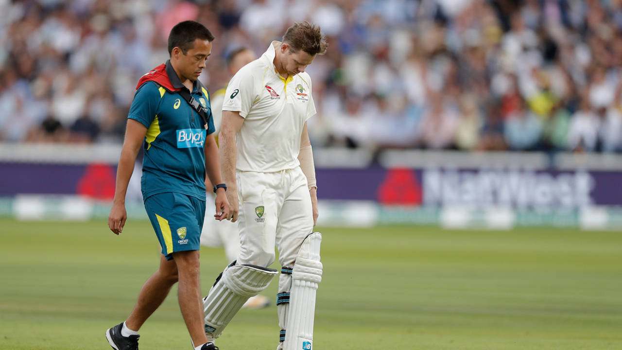 Steven Smith walks off after being hit by a bouncer, England v Australia, 2nd Test, Lord's, 4th day, August 17, 2019
