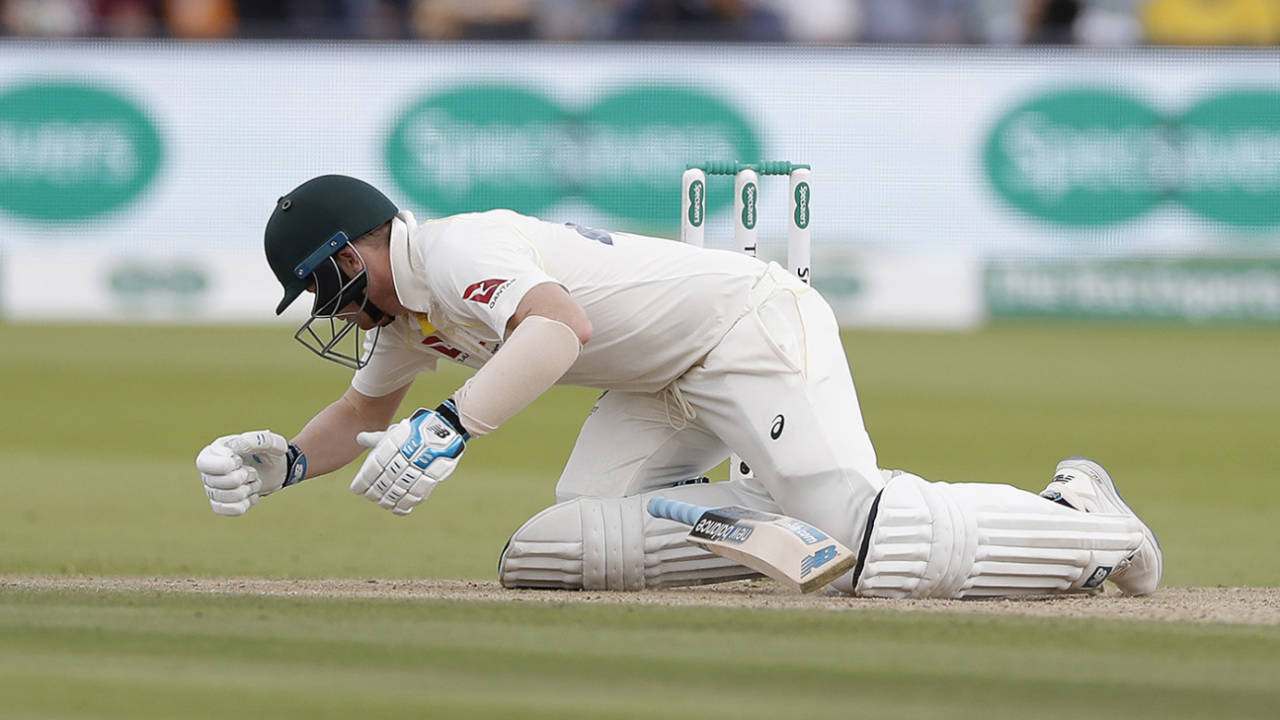 Steven Smith fell to the ground after being hit&nbsp;&nbsp;&bull;&nbsp;&nbsp;Getty Images