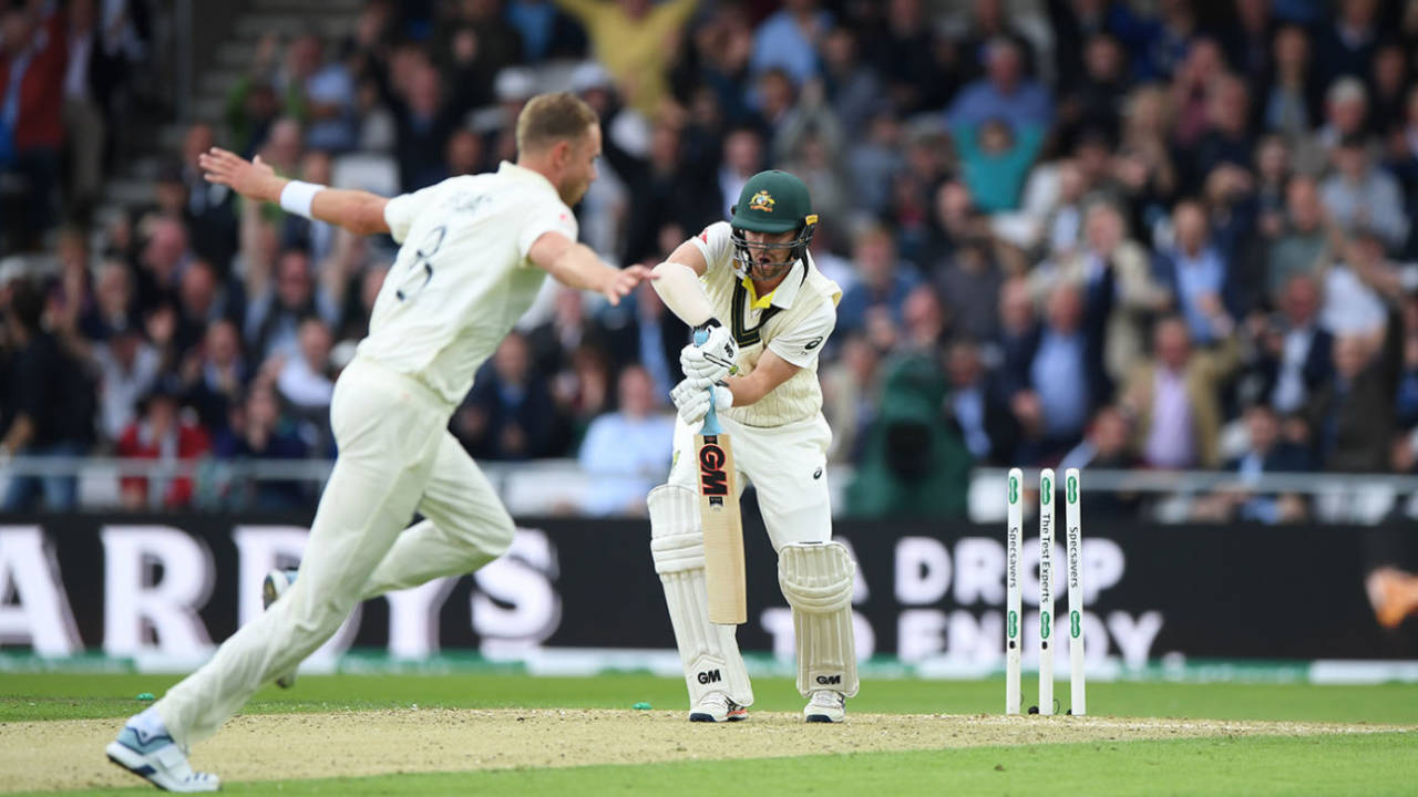 Stuart Broad bowled Travis Head, England v Australia, 3rd Ashes Test, Headingley, 1st day, August 22, 2019