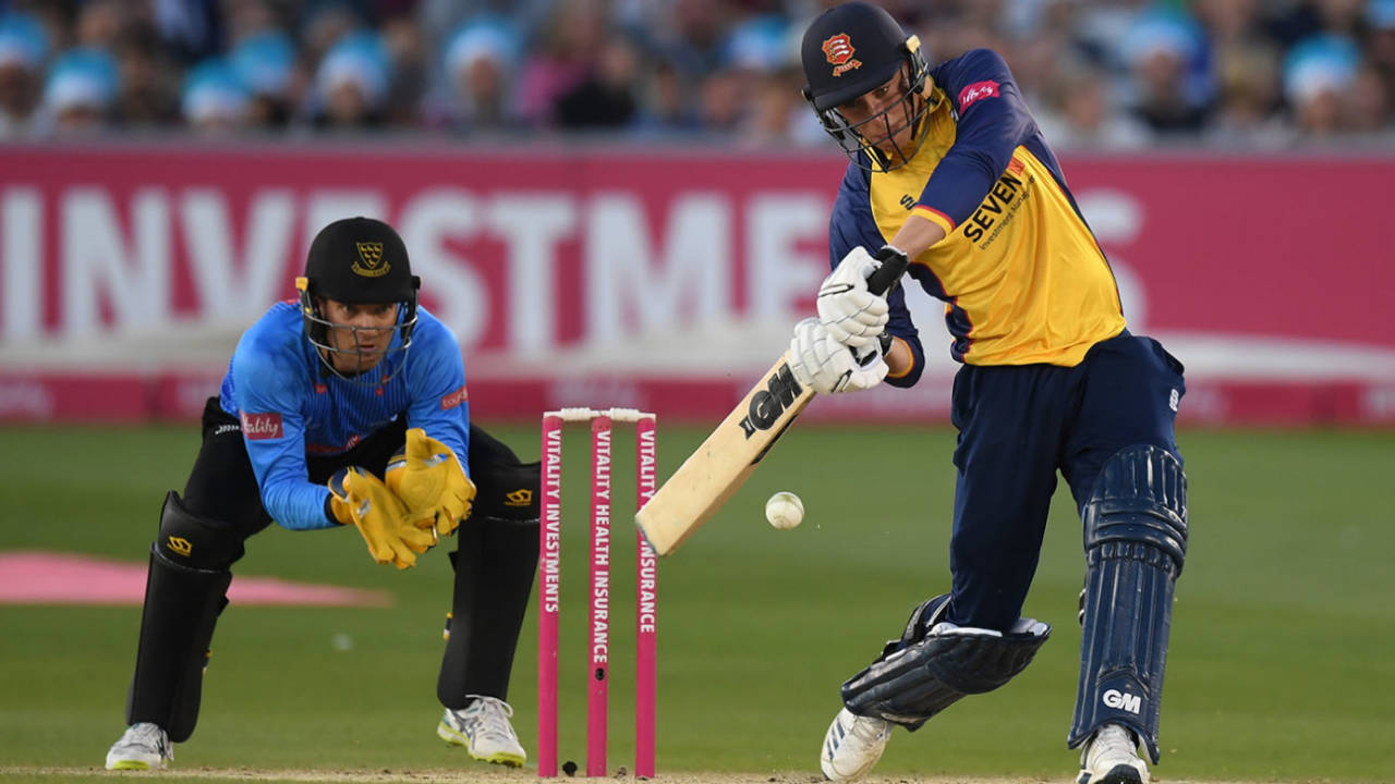 Dan Lawrence prepares to launch one over the off side&nbsp;&nbsp;&bull;&nbsp;&nbsp;Getty Images