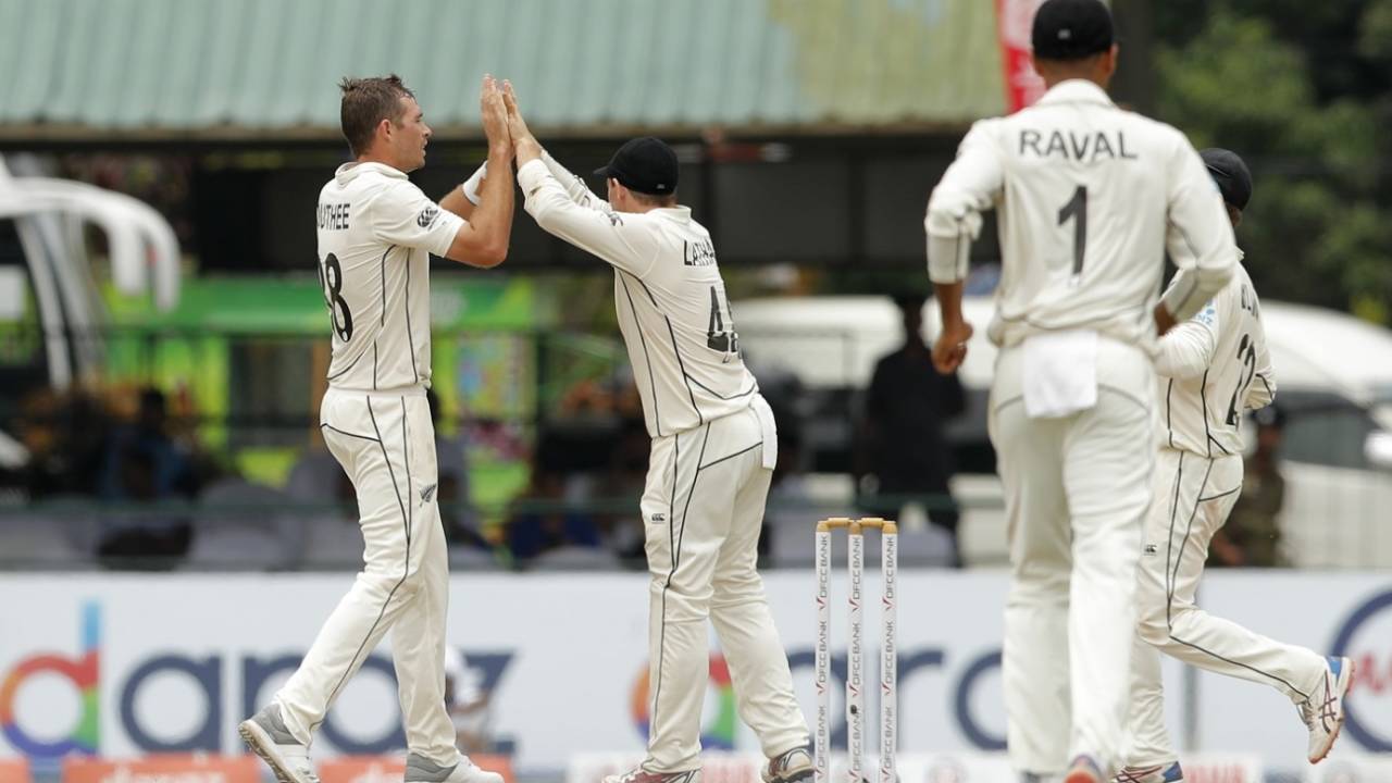Tim Southee celebrates a wicket, Sri Lanka v New Zealand, 2nd Test, Colombo (PSS), 2nd day, August 23, 2019