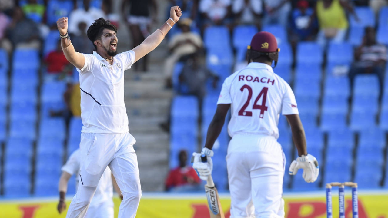 Ishant Sharma erupts after completing his five-for, West Indies v India, 1st Test, North Sound, 2nd day, August 23, 2019