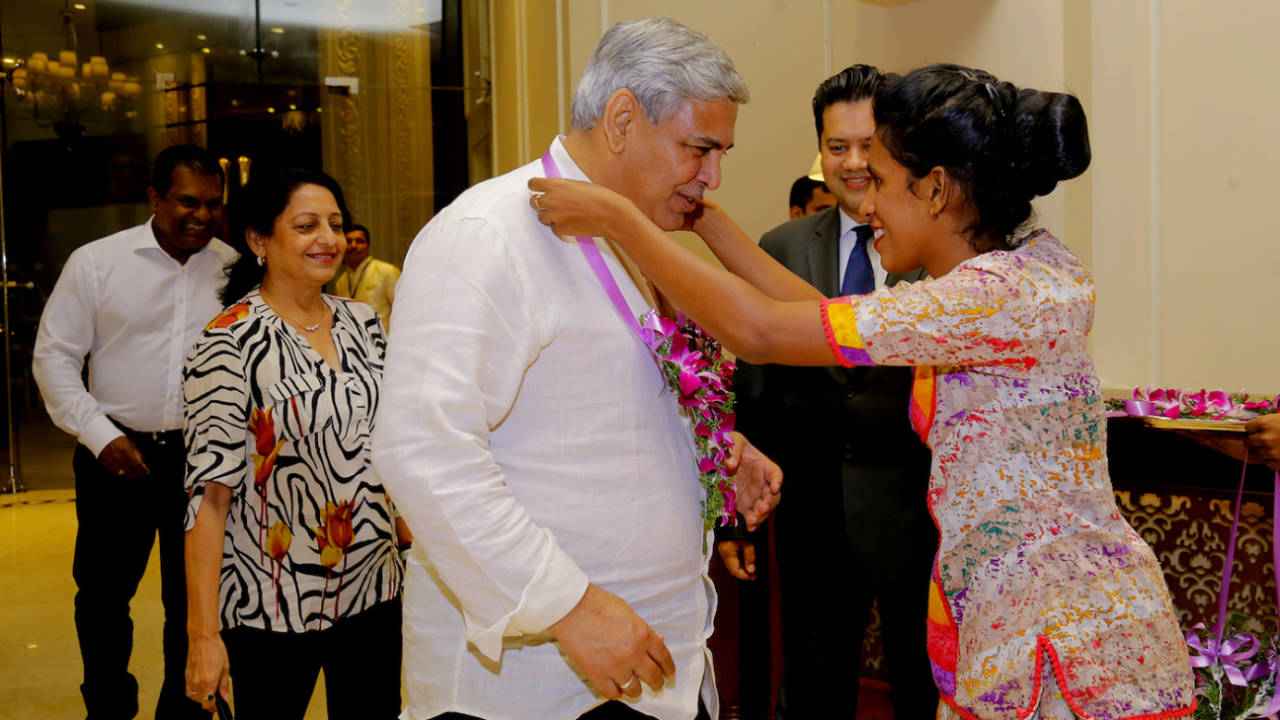 ICC chairman Shashank Manohar is welcomed on his arrival in Sri Lanka, Colombo, August 22, 2019