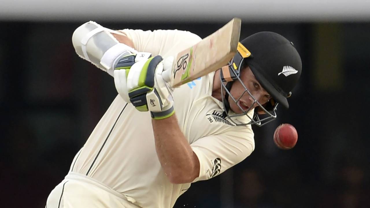 Tom Latham plays down the ground during his century, Sri Lanka v New Zealand, 2nd Test, Colombo, 3rd day, August 24, 2019