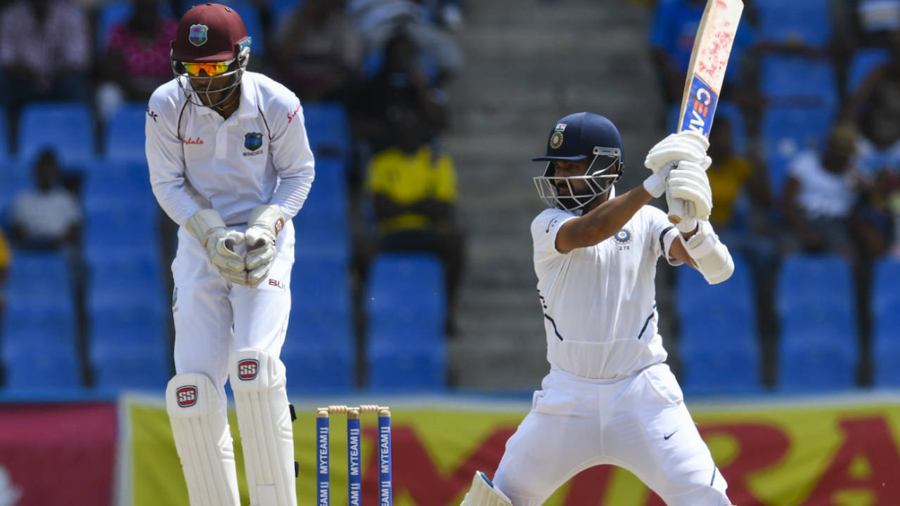 Ajinkya Rahane punches one off the back foot, West Indies v India, 1st Test, North Sound, 3rd day, August 24, 2019