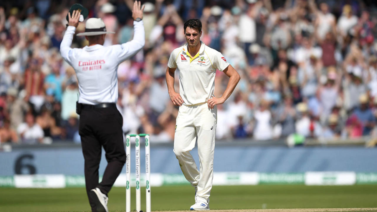 Pat Cummins grimaces after being pulled for six by Ben Stokes, England v Australia, 3rd Ashes Test, Headingley, August 25, 2019