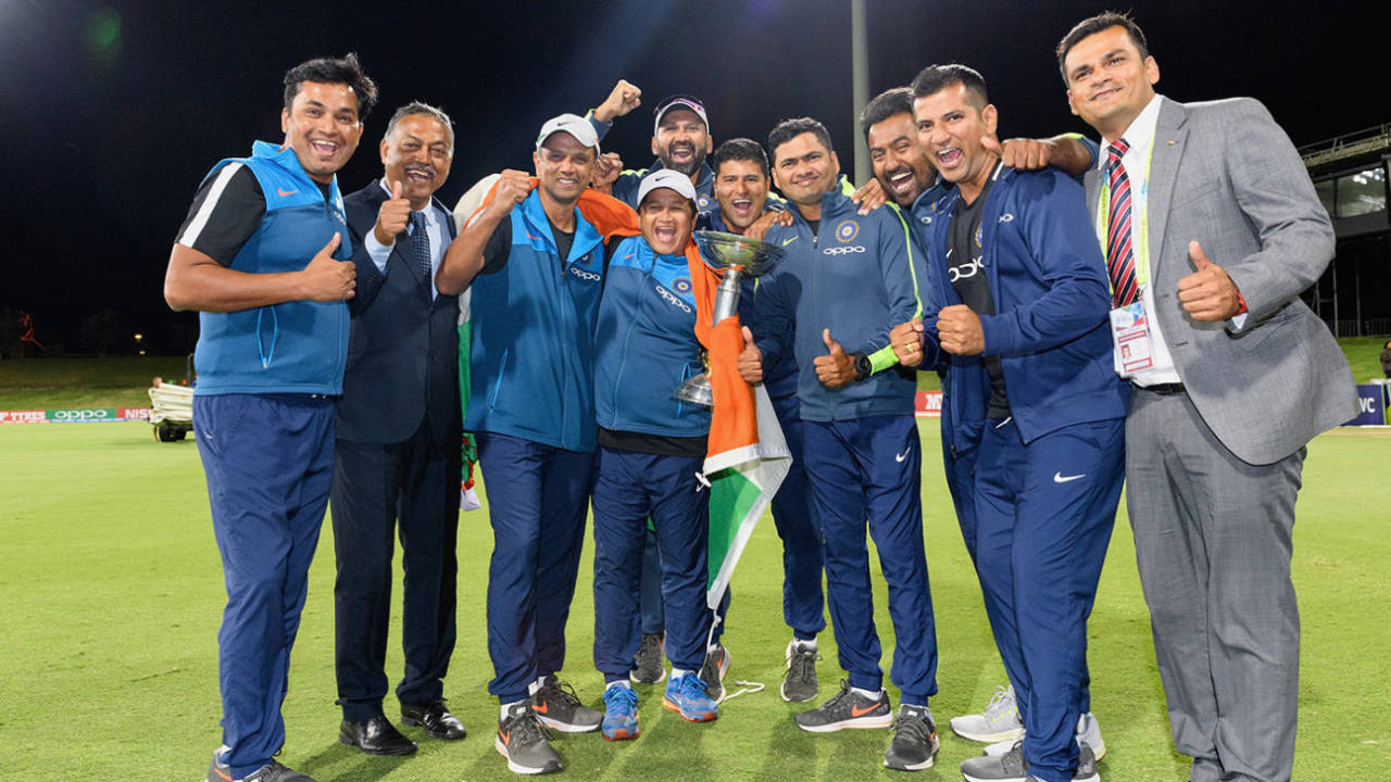 Paras Mhambrey (back) was among the support staff when India won the 2018 Under-19 World Cup