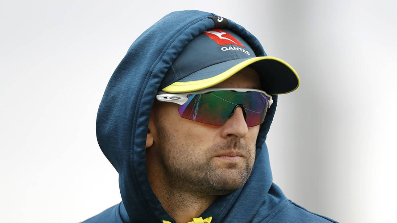 Nathan Lyon of Australia looks on during day one of the Tour Match between Derbyshire CCC and Australia&nbsp;&nbsp;&bull;&nbsp;&nbsp;Getty Images