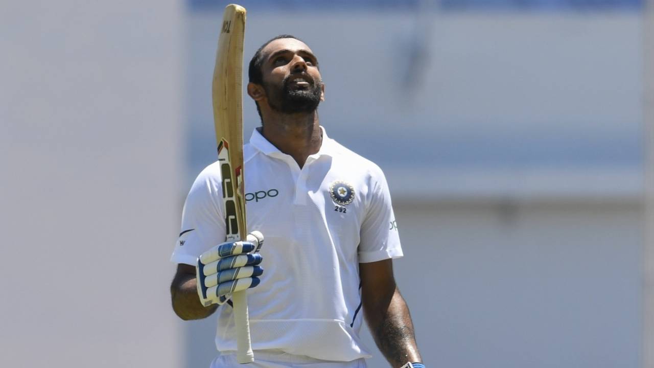 Hanuma Vihari looks skywards after his maiden Test century, West Indies v India, 2nd Test, Kingston, 1st day, August 31, 2019