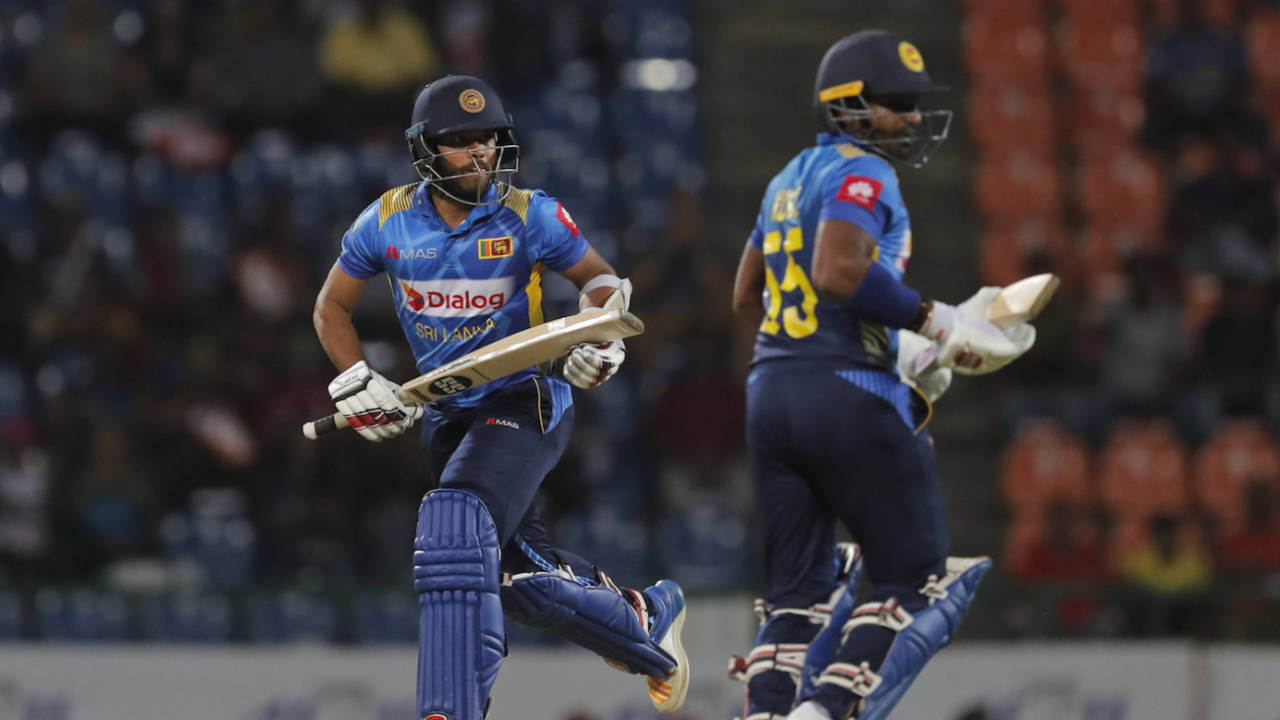 Kusal Mendis takes a run as Kusal Perera looks on, Sri Lanka v New Zealand, 2nd T20I, Pallekele, September 3, 2019