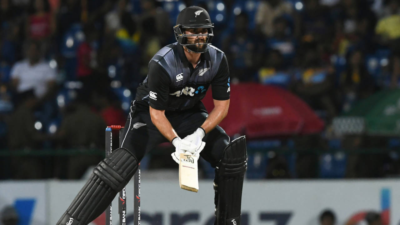 Tom Bruce gets into position for an unorthodox shot, Sri Lanka v New Zealand, 2nd T20I, Pallekele, September 3, 2019