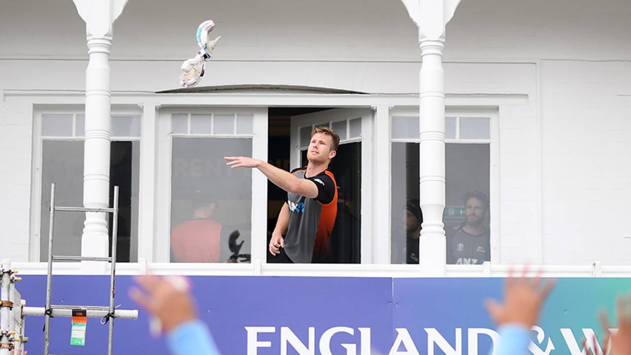 Jimmy Neesham throws a pair of gloves to the crowd, India v New Zealand, World Cup 2019, Trent Bridge, June 13, 2019