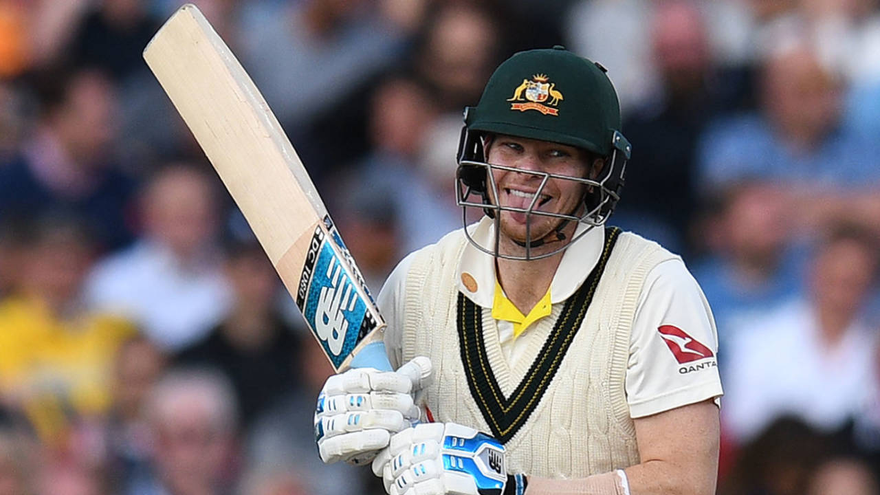 Steve Smith reacts after Jofra Archer almost caught him, England v Australia, 4th Test, Day 4, Manchester, September 7, 2019