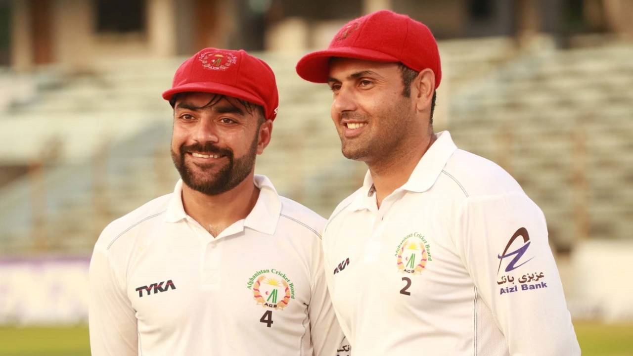Smile while you're winning - Rashid Khan and Mohammad Nabi after the Test victory, Bangladesh v Afghanistan, Only Test, Chattogram, 5th day, September 9, 2019