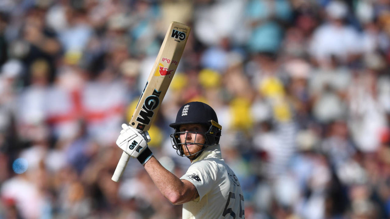 Ben Stokes acknowledges his fifty, England v Australia, 5th Test, The Oval, September 14, 2019