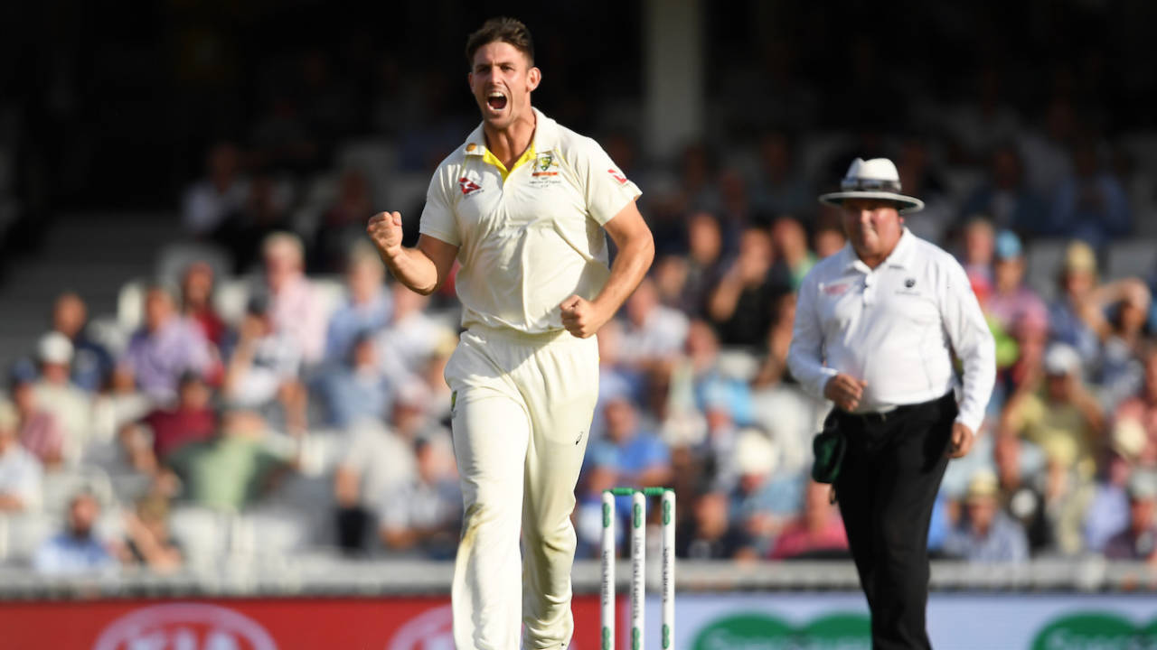 Mitch Marsh celebrates the wicket of Jonny Bairstow, England v Australia, 5th Test, The Oval, September 14, 2019