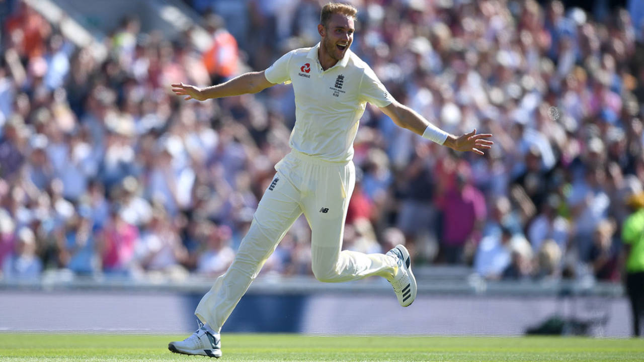 Stuart Broad wheels away in celebration after dismissing David Warner, England v Australia, 5th Test, The Oval, September 15, 2019