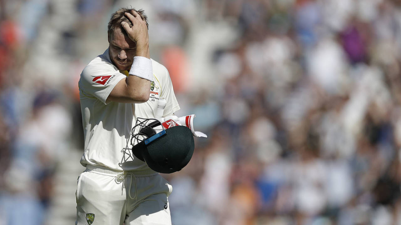 David Warner fell to Stuart Broad for the seventh time in the series, England v Australia, 5th Test, The Oval, September 15, 2019