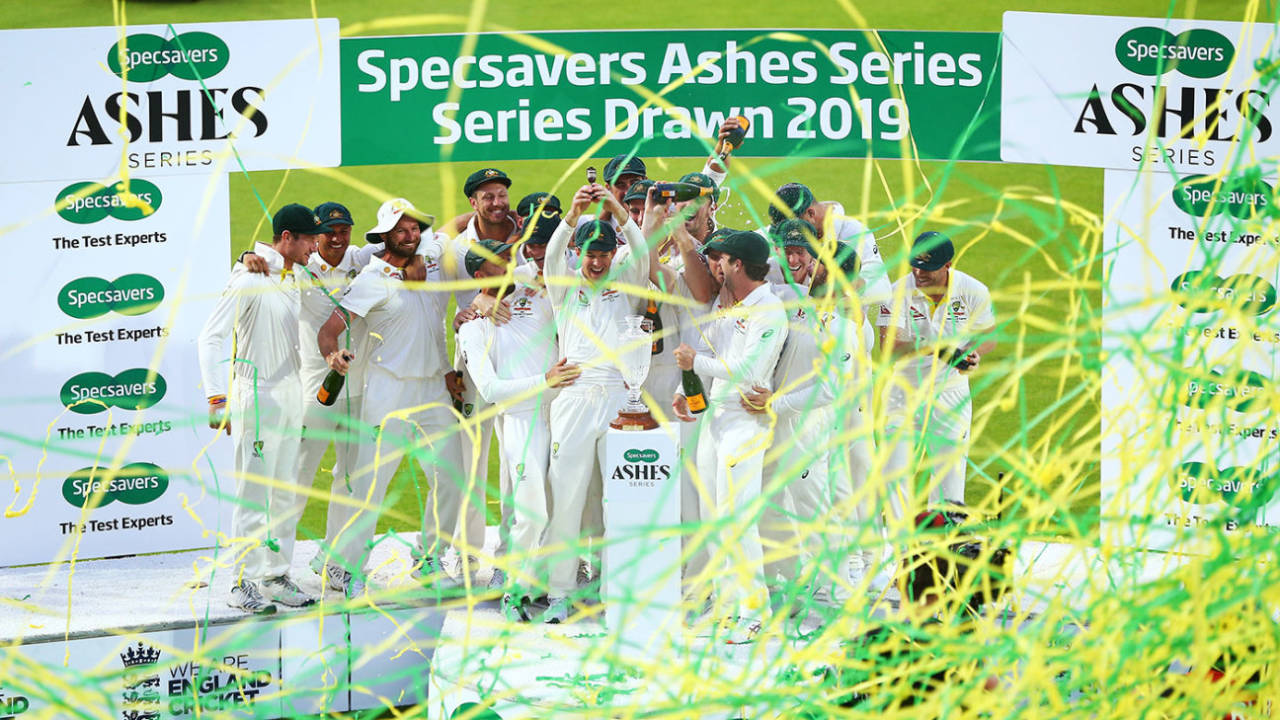 Australia lift the Ashes urn after drawing the series 2-2, England v Australia, 5th Test, The Oval, September 15, 2019